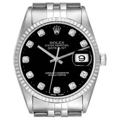 Rolex Datejust Steel White Gold Black Diamond Dial Mens Watch 16234