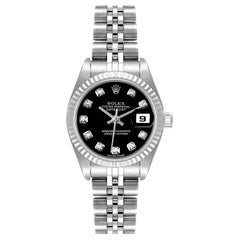 Rolex Datejust Steel White Gold Black Diamond Dial Watch 79174