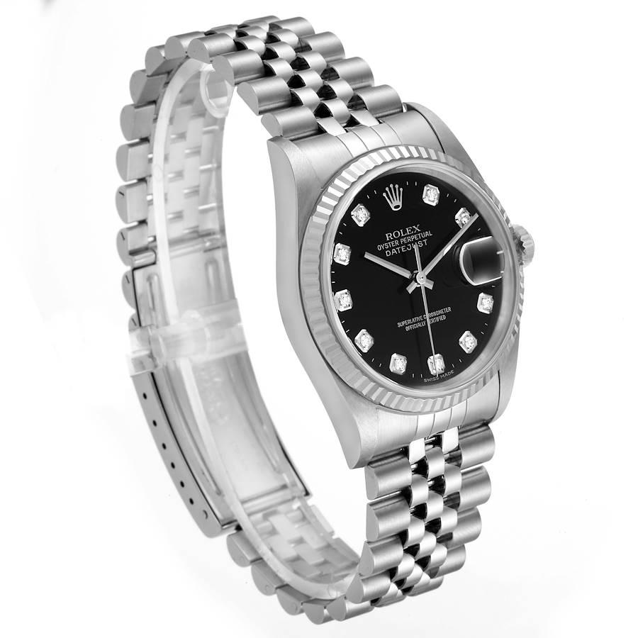 Rolex Datejust Steel White Gold Black Diamond Men's Watch 16234 Box Papers In Excellent Condition In Atlanta, GA