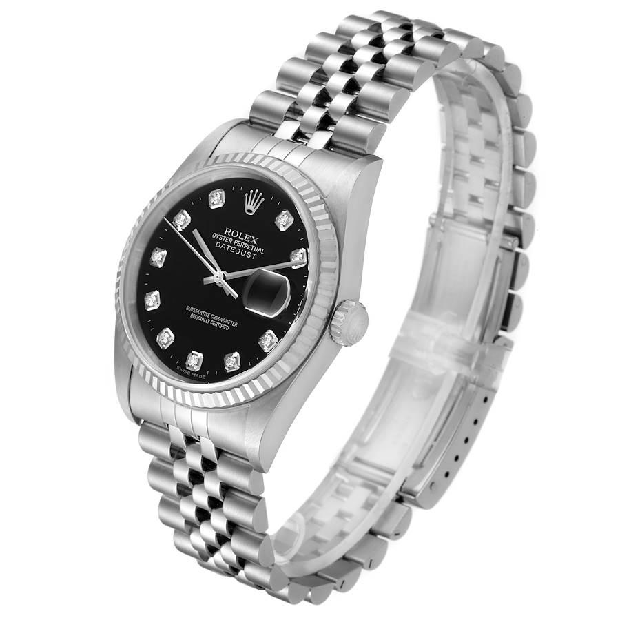 Rolex Datejust Steel White Gold Black Diamond Men's Watch 16234 Box Papers 1