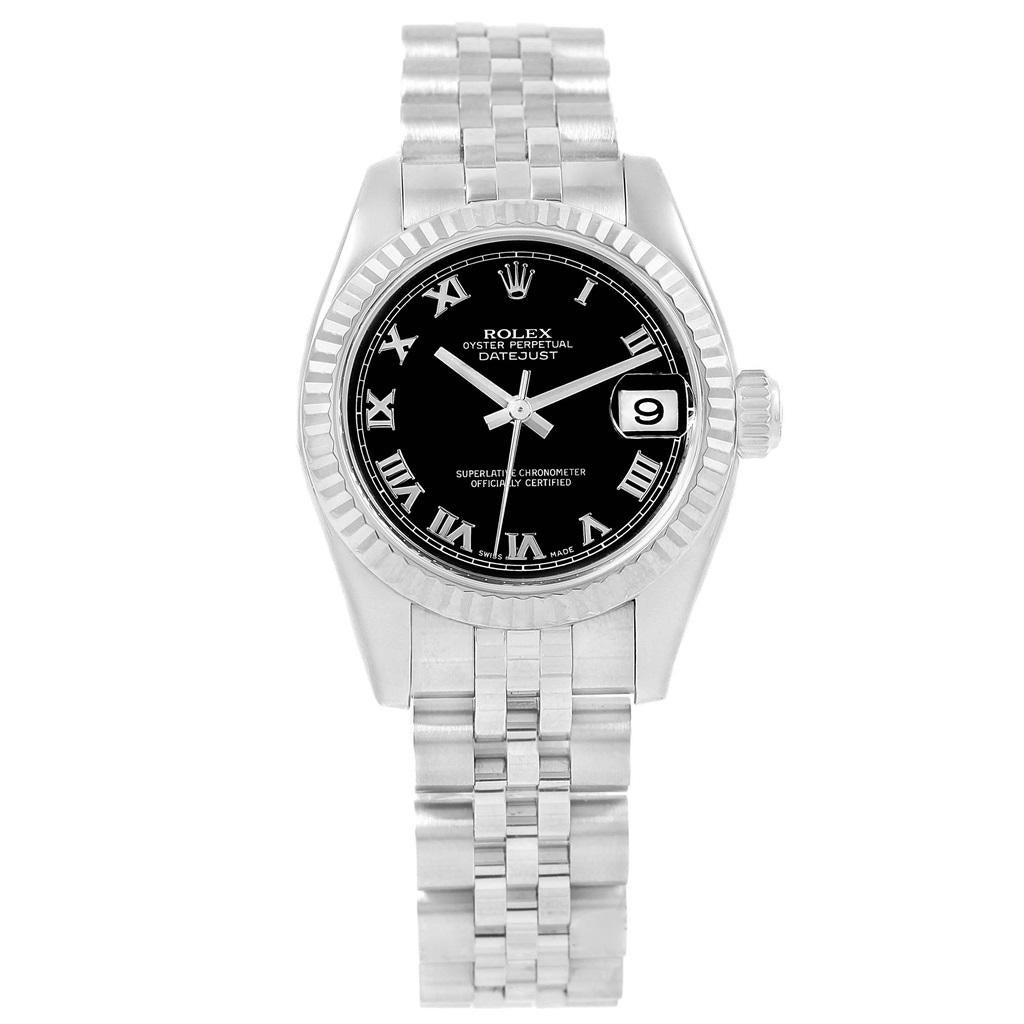 Rolex Datejust Steel White Gold Black Roman Dial Ladies Watch 179174 2