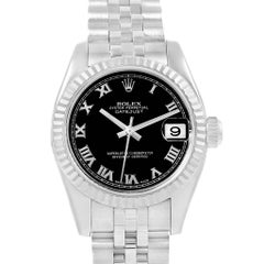 Rolex Datejust Steel White Gold Black Roman Dial Ladies Watch 179174