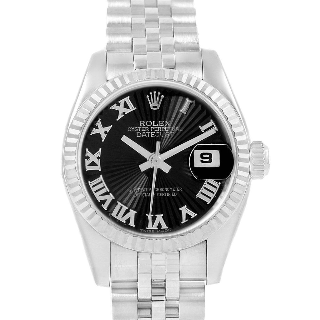 Rolex Datejust Steel White Gold Black Sunbeam Dial Ladies Watch 179174 For Sale