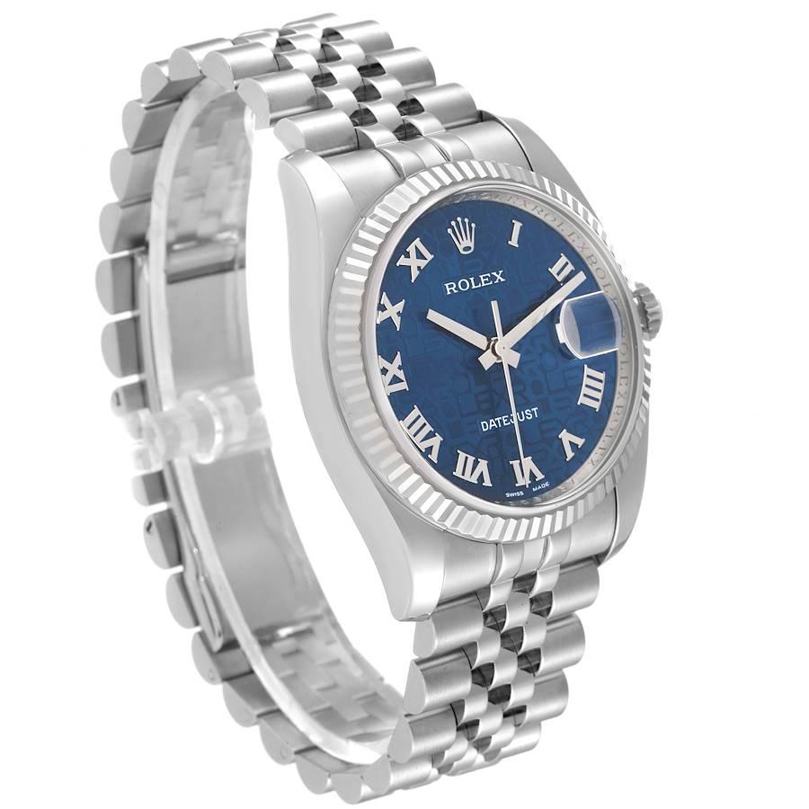 Rolex Montre Datejust en acier, or blanc et cadran bleu anniversaire pour hommes 116234 Excellent état à Atlanta, GA