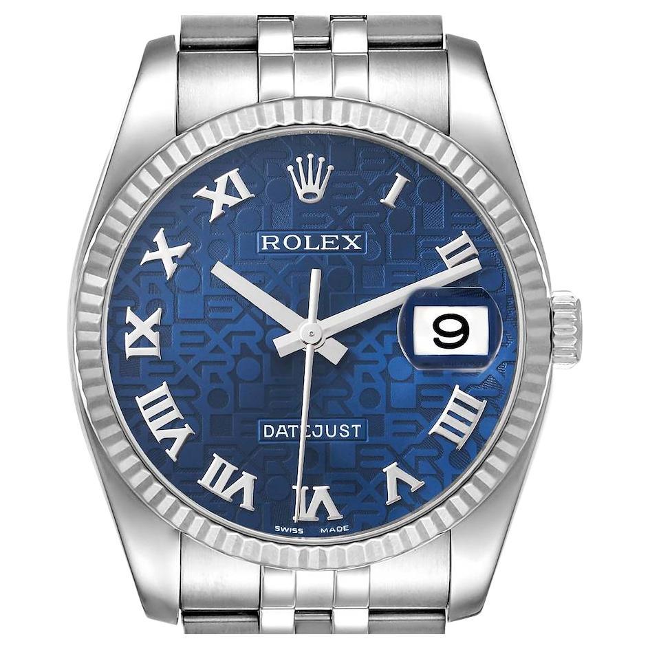 Rolex Datejust Steel White Gold Blue Anniversary Dial Mens Watch 116234