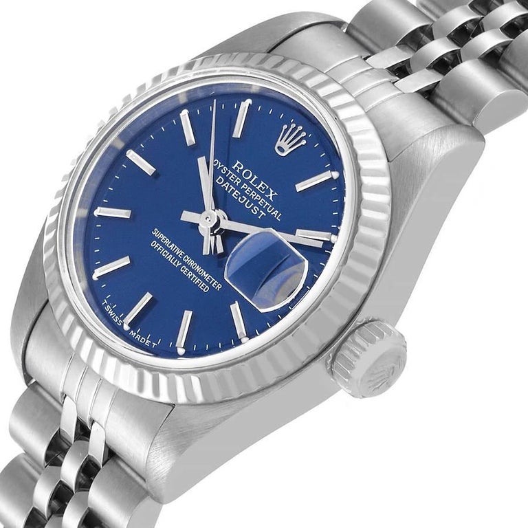 Rolex Datejust Steel White Gold Blue Baton Dial Ladies Watch 69174 For ...