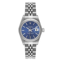 Rolex Datejust Steel White Gold Blue Baton Dial Ladies Watch 69174