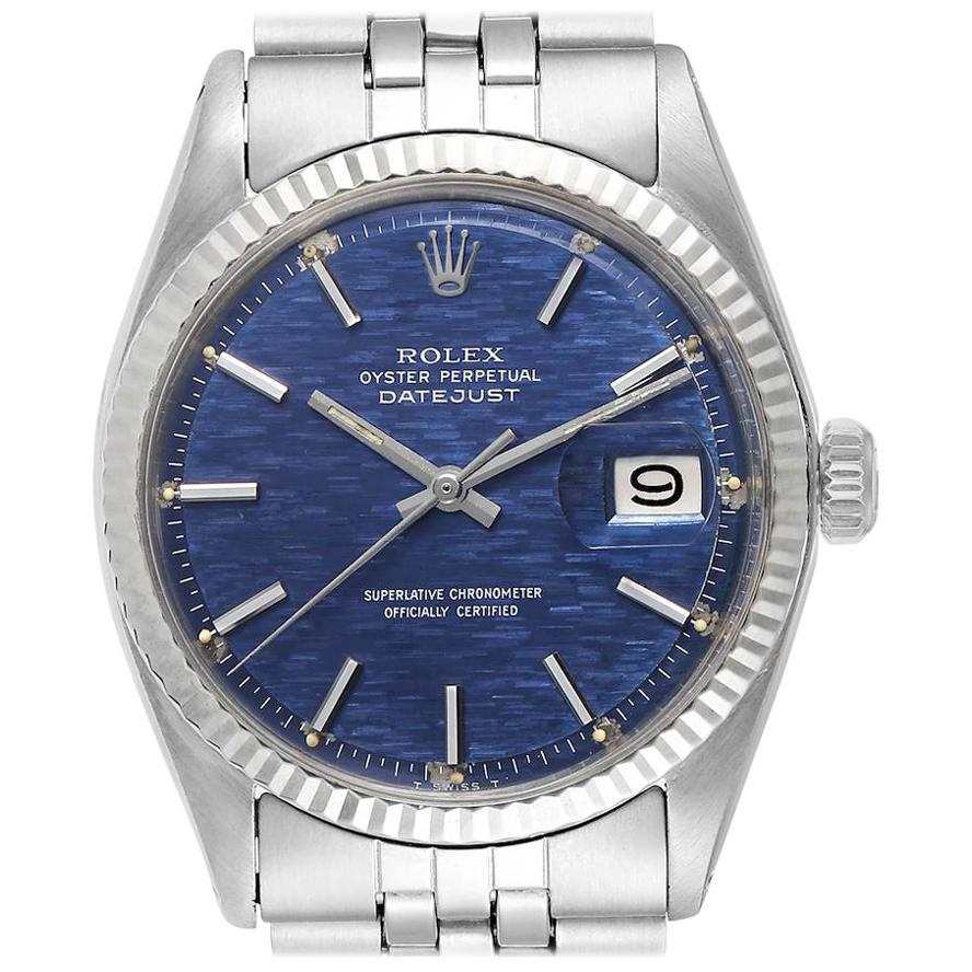 Rolex Datejust Steel White Gold Blue Brick Dial Vintage Watch 1601 For Sale