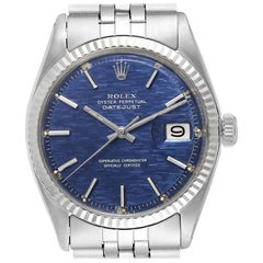 Rolex Datejust Steel White Gold Blue Brick Dial Vintage Watch 1601