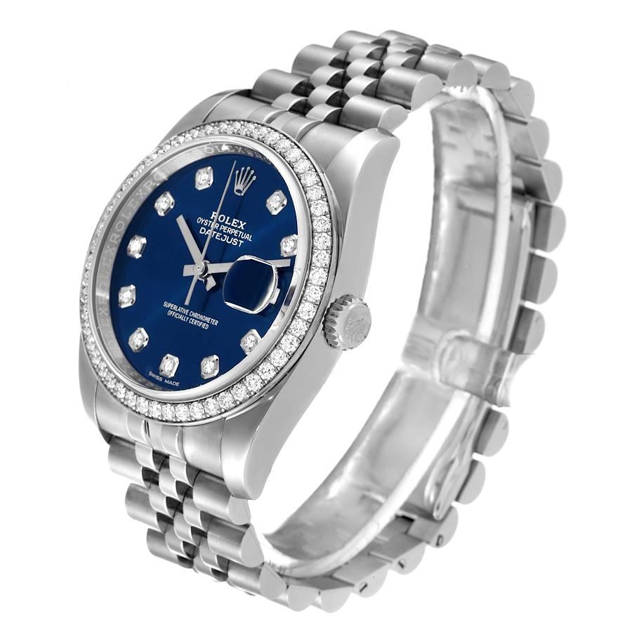 Rolex Datejust Steel White Gold Blue Dial Diamond Bezel Mens Watch 116244 In Excellent Condition In Atlanta, GA