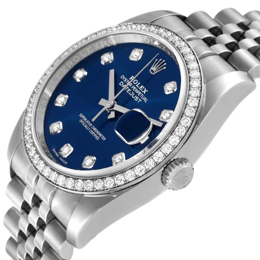 Men's Rolex Datejust Steel White Gold Blue Dial Diamond Bezel Mens Watch 116244