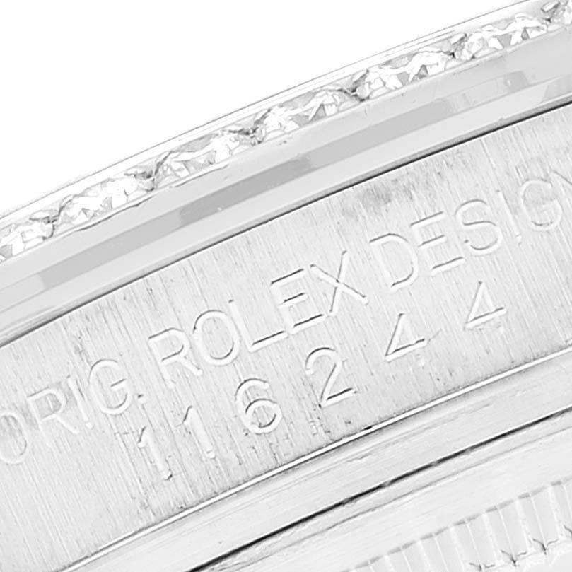 Rolex Datejust Steel White Gold Blue Dial Diamond Bezel Mens Watch 116244 2