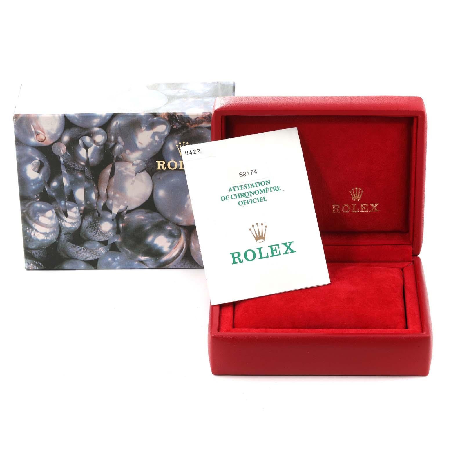 Rolex Datejust Stahl Weißgold Blaues Zifferblatt Damenuhr 69174 Box Papiere im Angebot 9