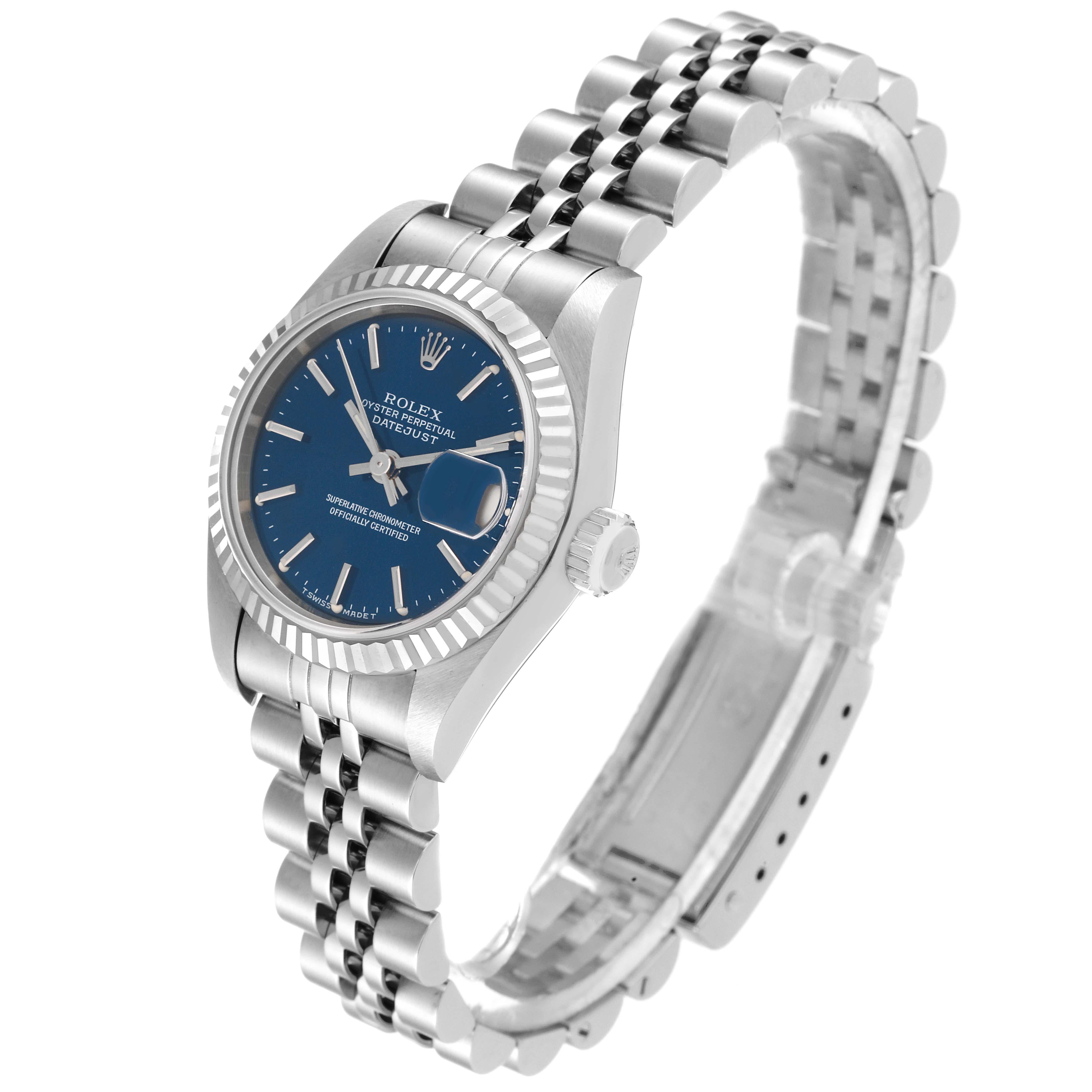 Women's Rolex Datejust Steel White Gold Blue Dial Ladies Watch 69174 Box Papers For Sale
