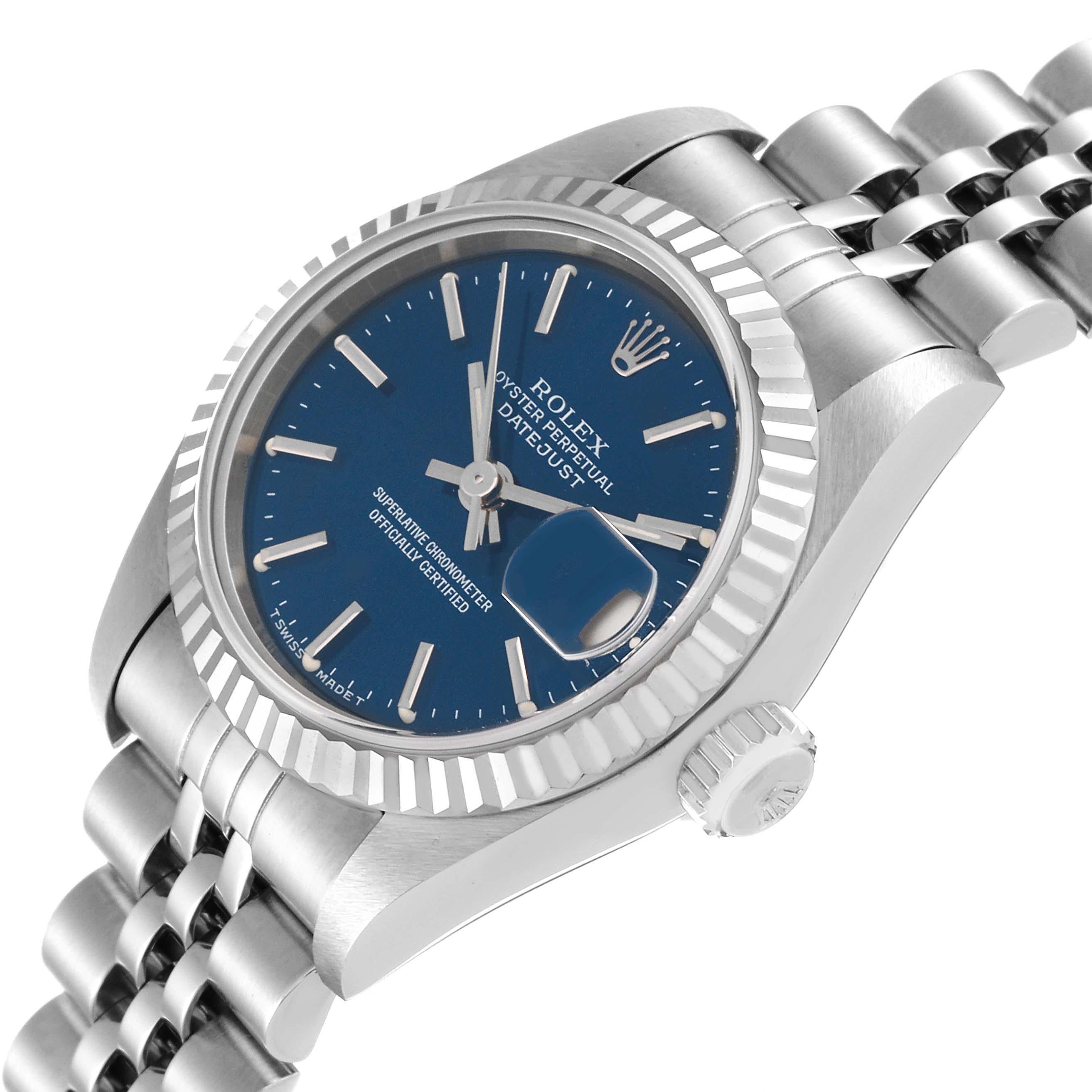 Rolex Datejust Steel White Gold Blue Dial Ladies Watch 69174 Box Papers For Sale 1