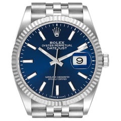 Rolex Datejust Steel White Gold Blue Dial Mens Watch 126234 Box Card