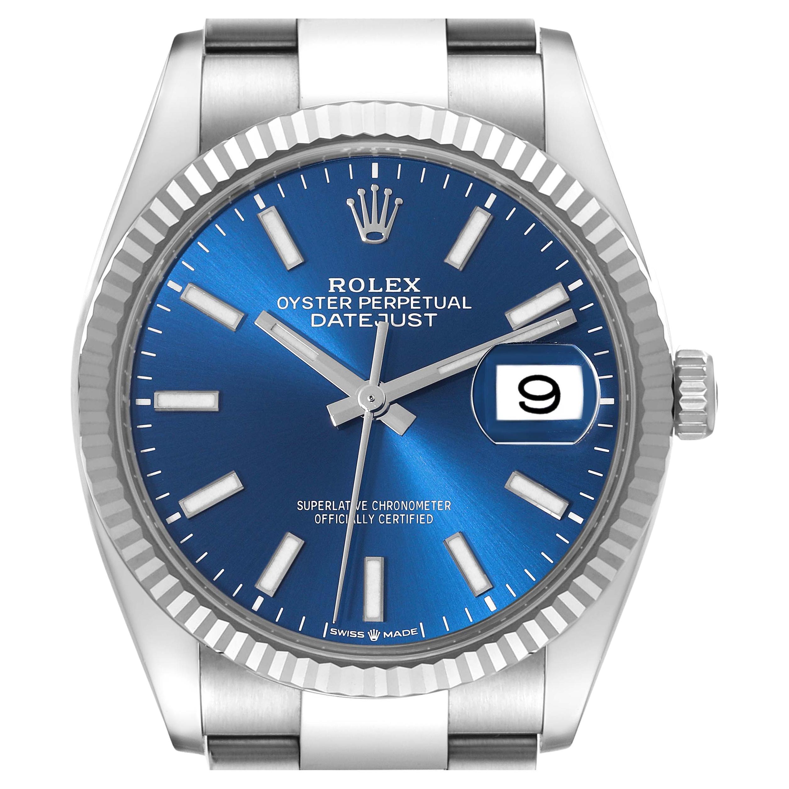 Rolex Datejust Steel White Gold Blue Dial Mens Watch 126234 Box Card For Sale