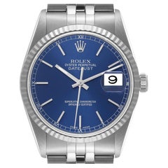 Rolex Datejust Steel White Gold Blue Dial Mens Watch 16234 Box Papers