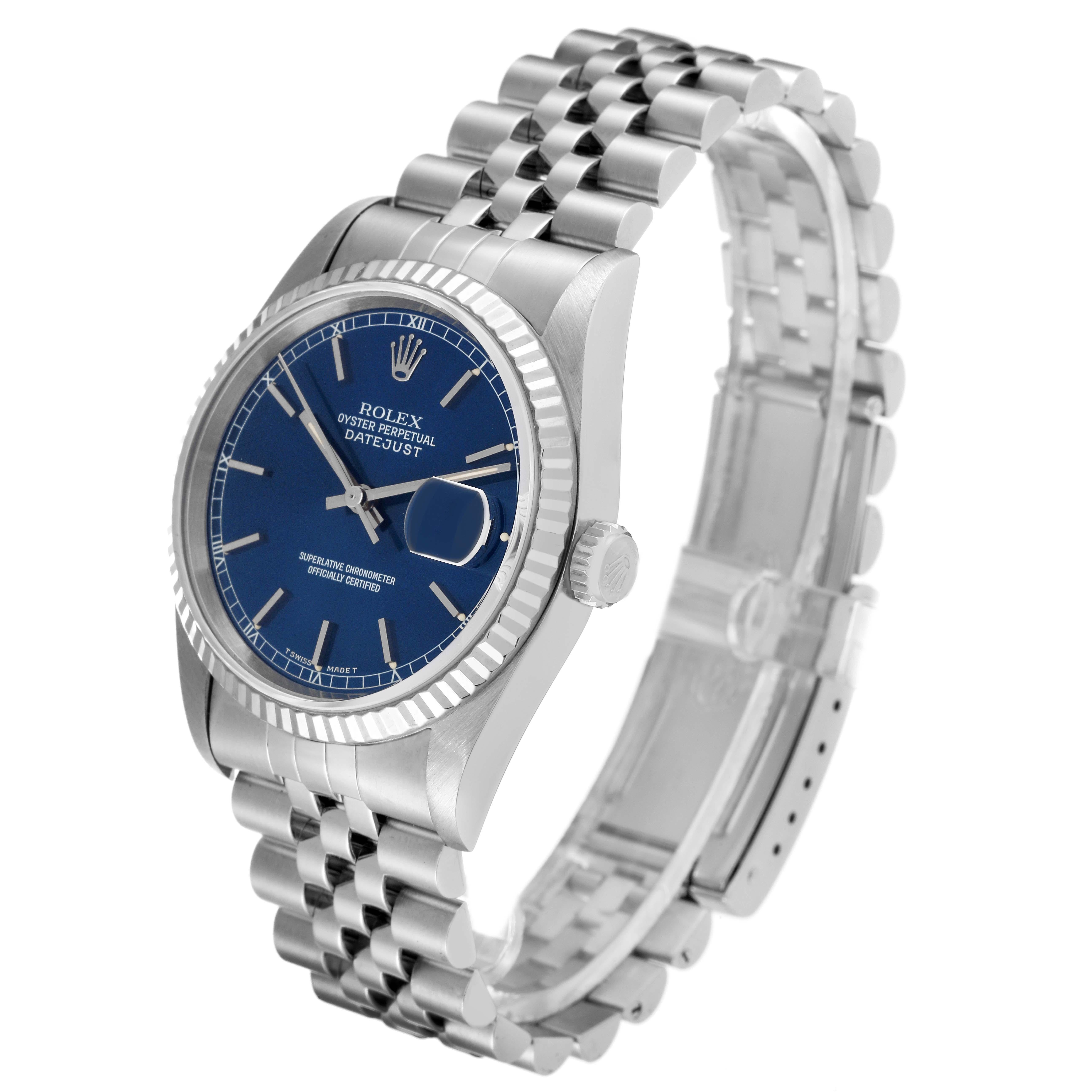 Rolex Montre Datejust en acier, or blanc et cadran bleu pour hommes 16234 Bon état à Atlanta, GA