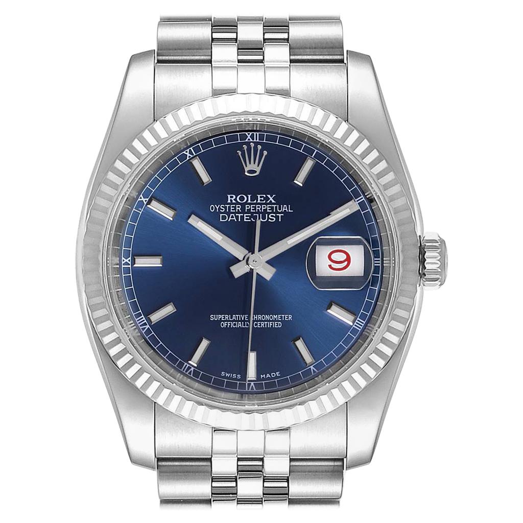 Rolex Datejust Steel White Gold Blue Dial Steel Men's Watch 116234 For Sale