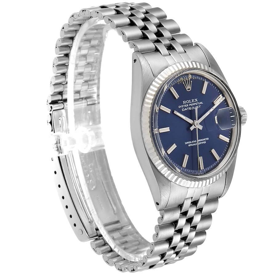 Rolex Datejust Steel White Gold Blue Dial Vintage Watch 1601 In Good Condition In Atlanta, GA