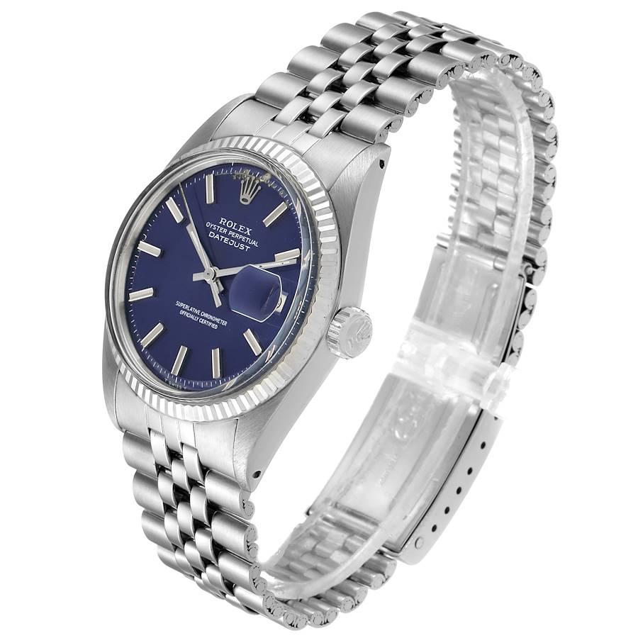 Men's Rolex Datejust Steel White Gold Blue Dial Vintage Watch 1601