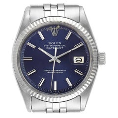 Rolex Datejust Steel White Gold Blue Dial Vintage Watch 1601