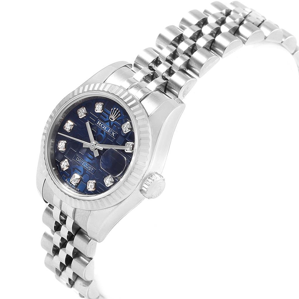Rolex Datejust Steel White Gold Blue Diamond Dial Ladies Watch 179174 1