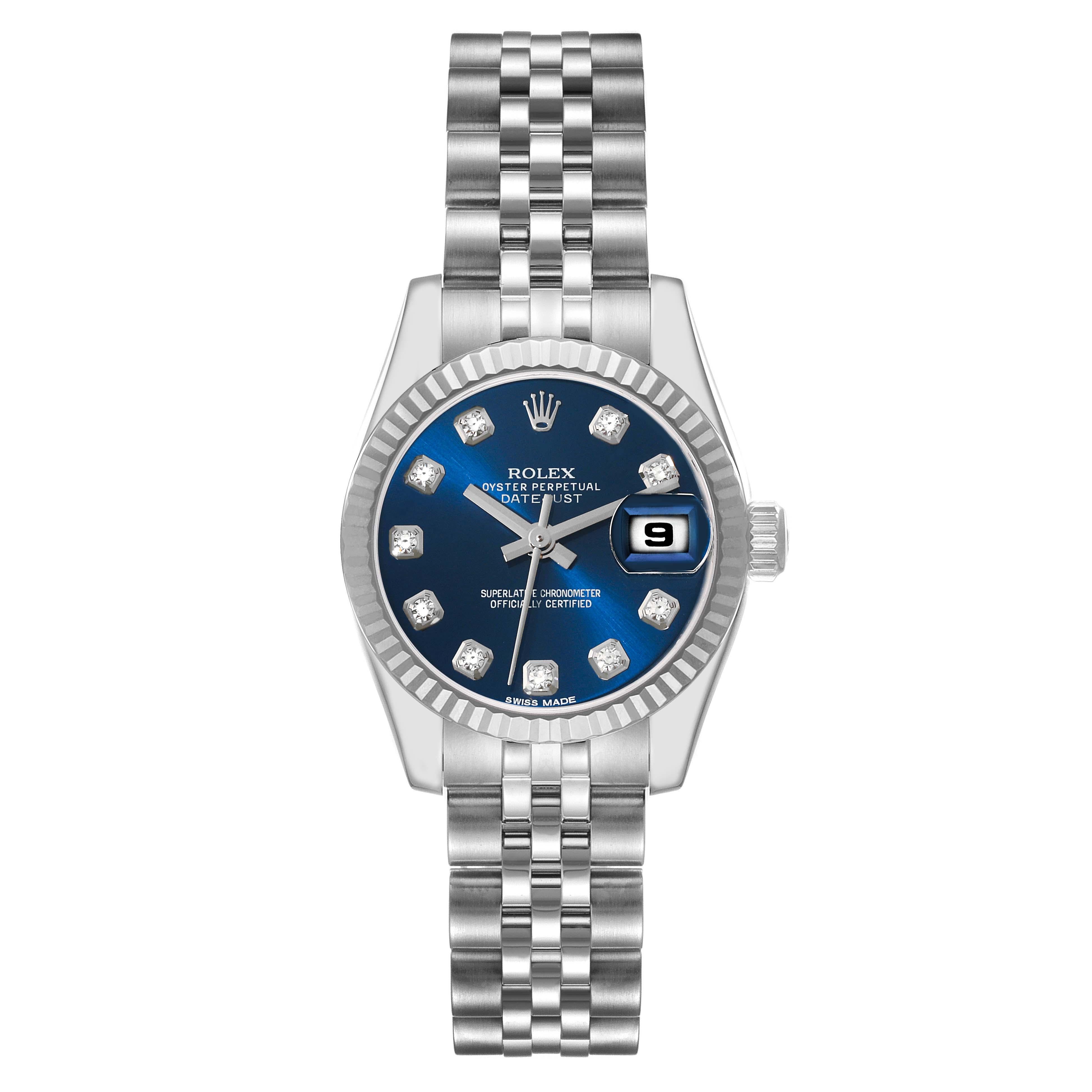 Rolex Datejust Damenuhr 179174 aus Stahl und Weißgold mit blauem Diamant-Zifferblatt im Angebot 2