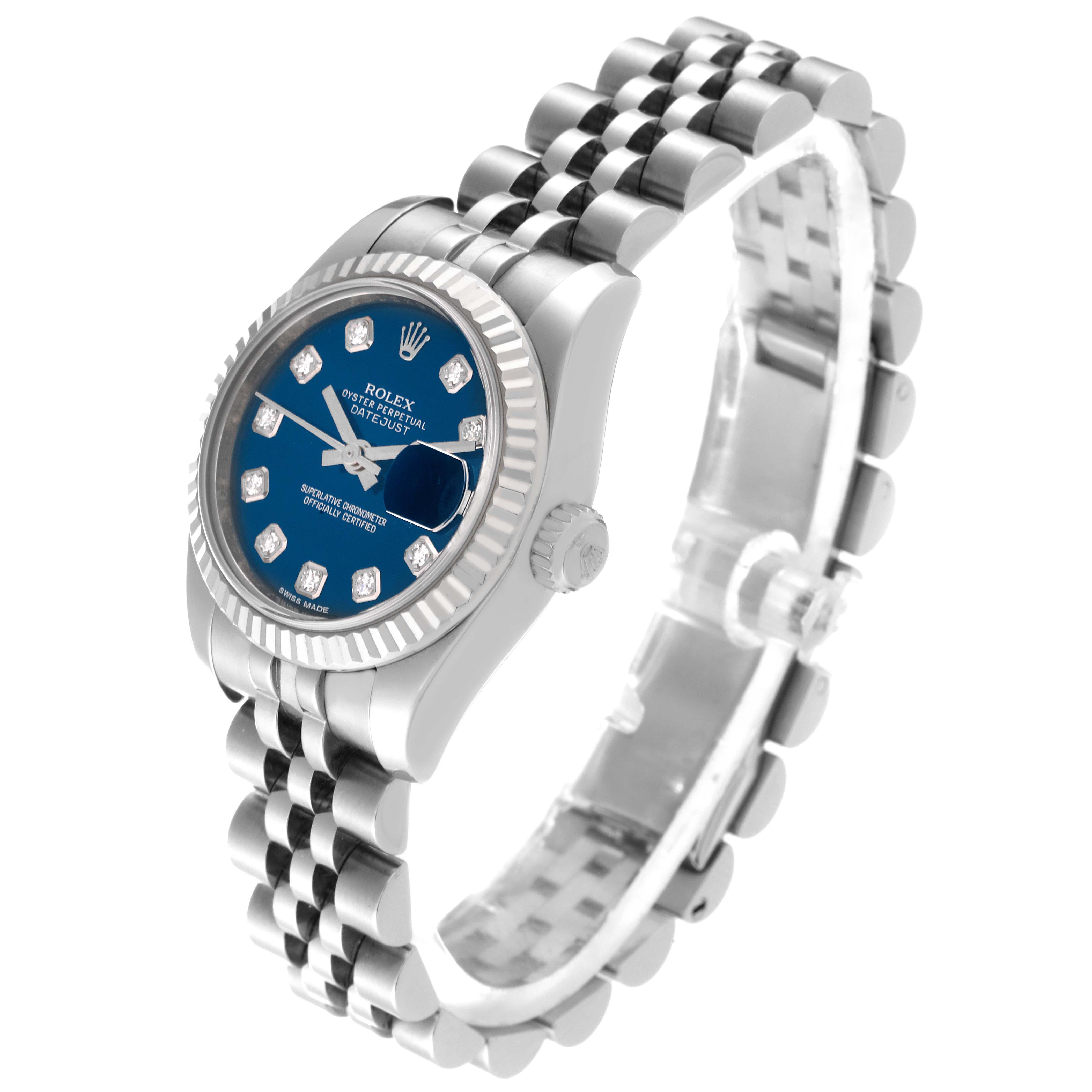 Rolex Montre Datejust en acier, or blanc, cadran bleu et diamants 179174 en vente 2
