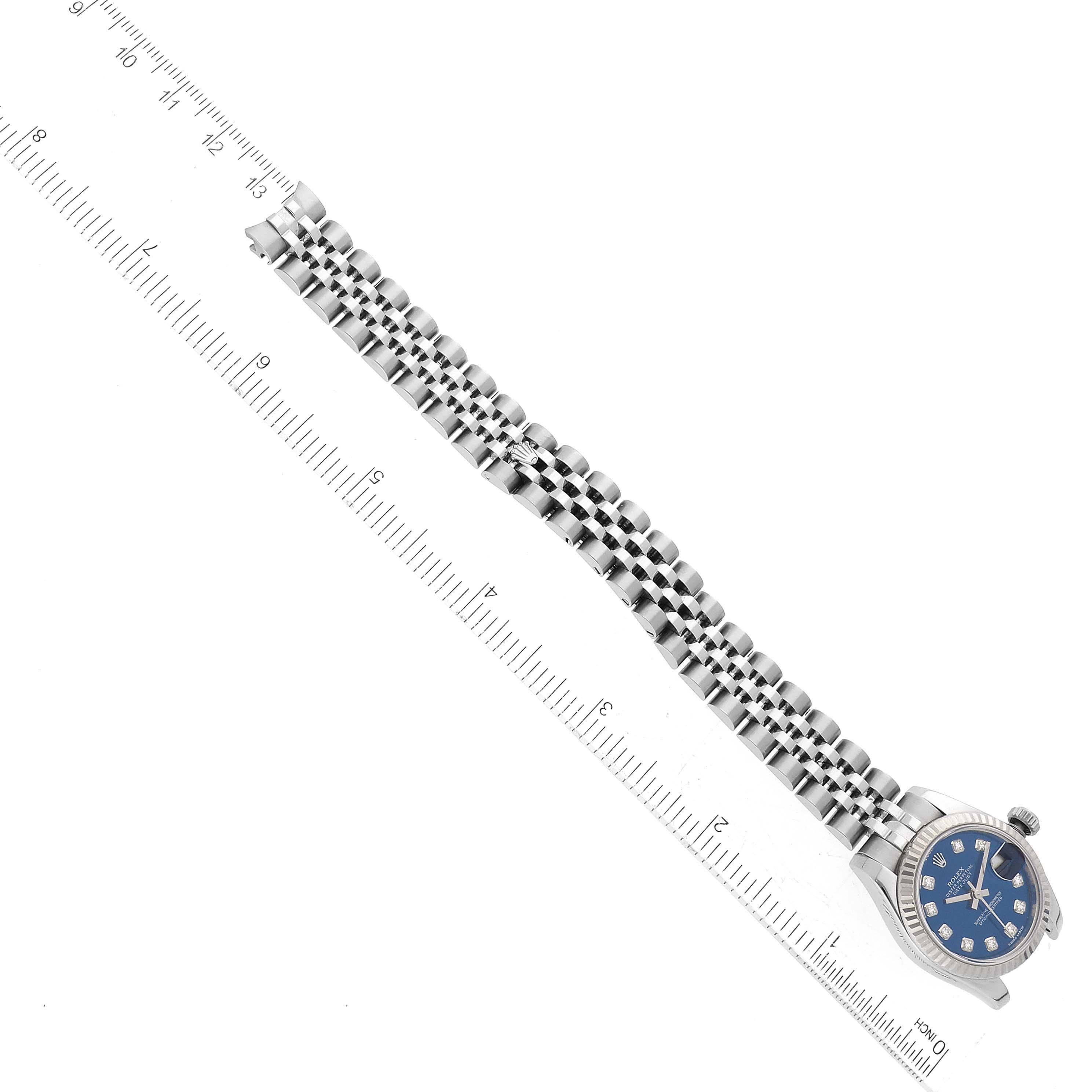 Rolex Montre Datejust en acier, or blanc, cadran bleu et diamants 179174 en vente 5