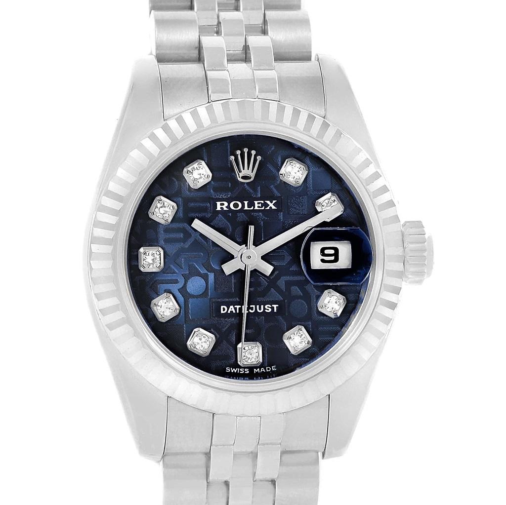 Rolex Datejust Steel White Gold Blue Diamond Dial Ladies Watch 179174