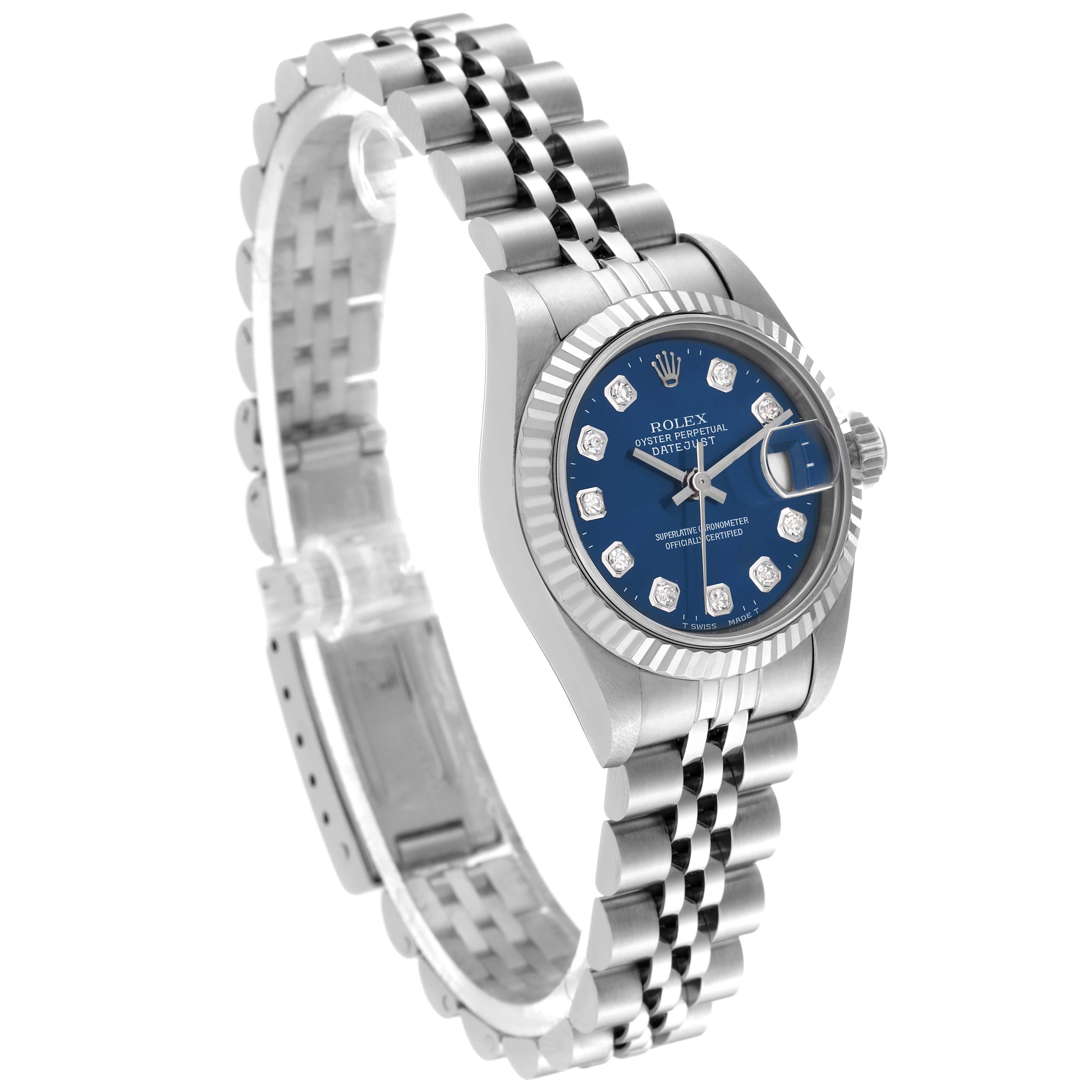 Rolex Datejust Steel White Gold Blue Diamond Dial Ladies Watch 69174 Box Papers 1