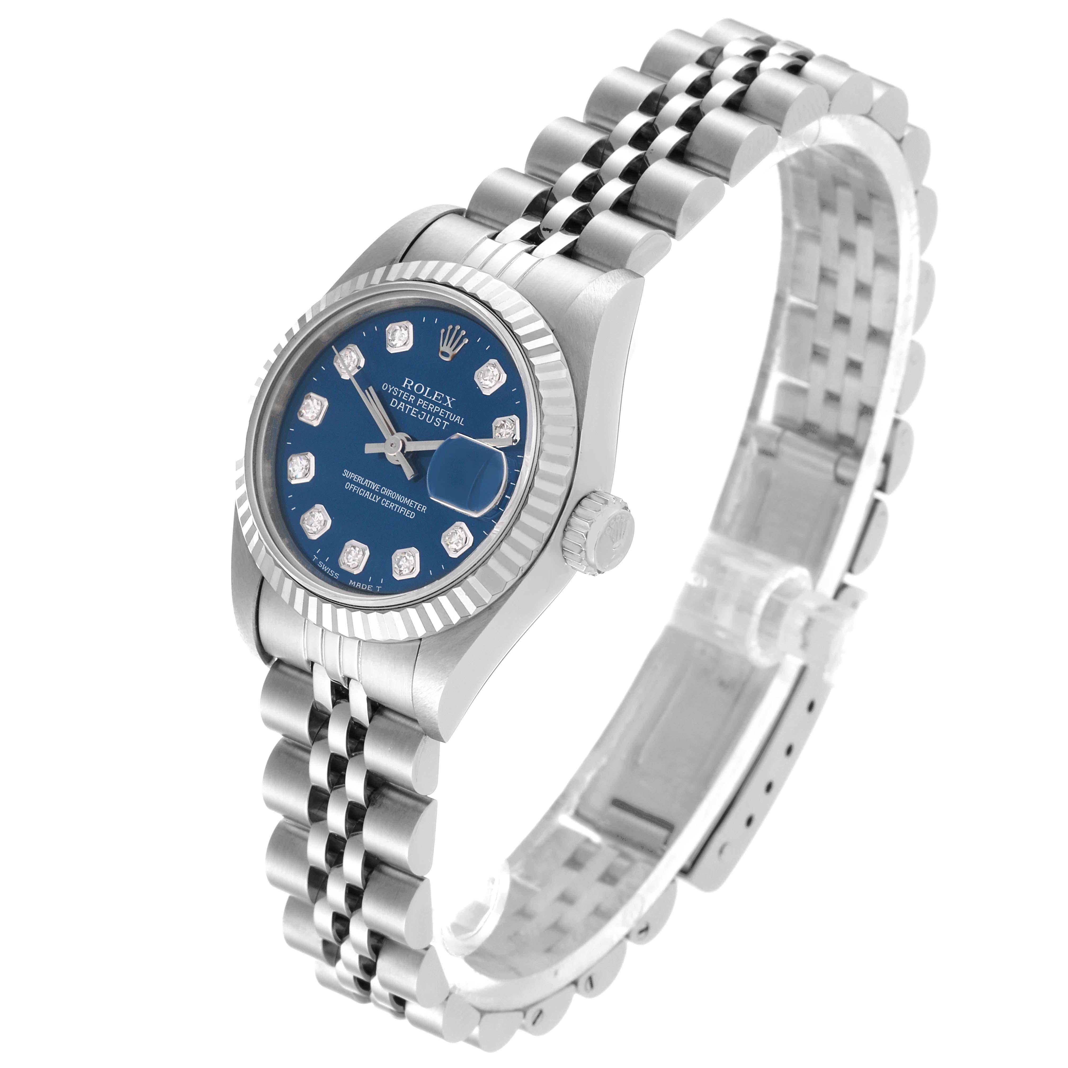 Rolex Datejust Steel White Gold Blue Diamond Dial Ladies Watch 69174 Box Papers 3