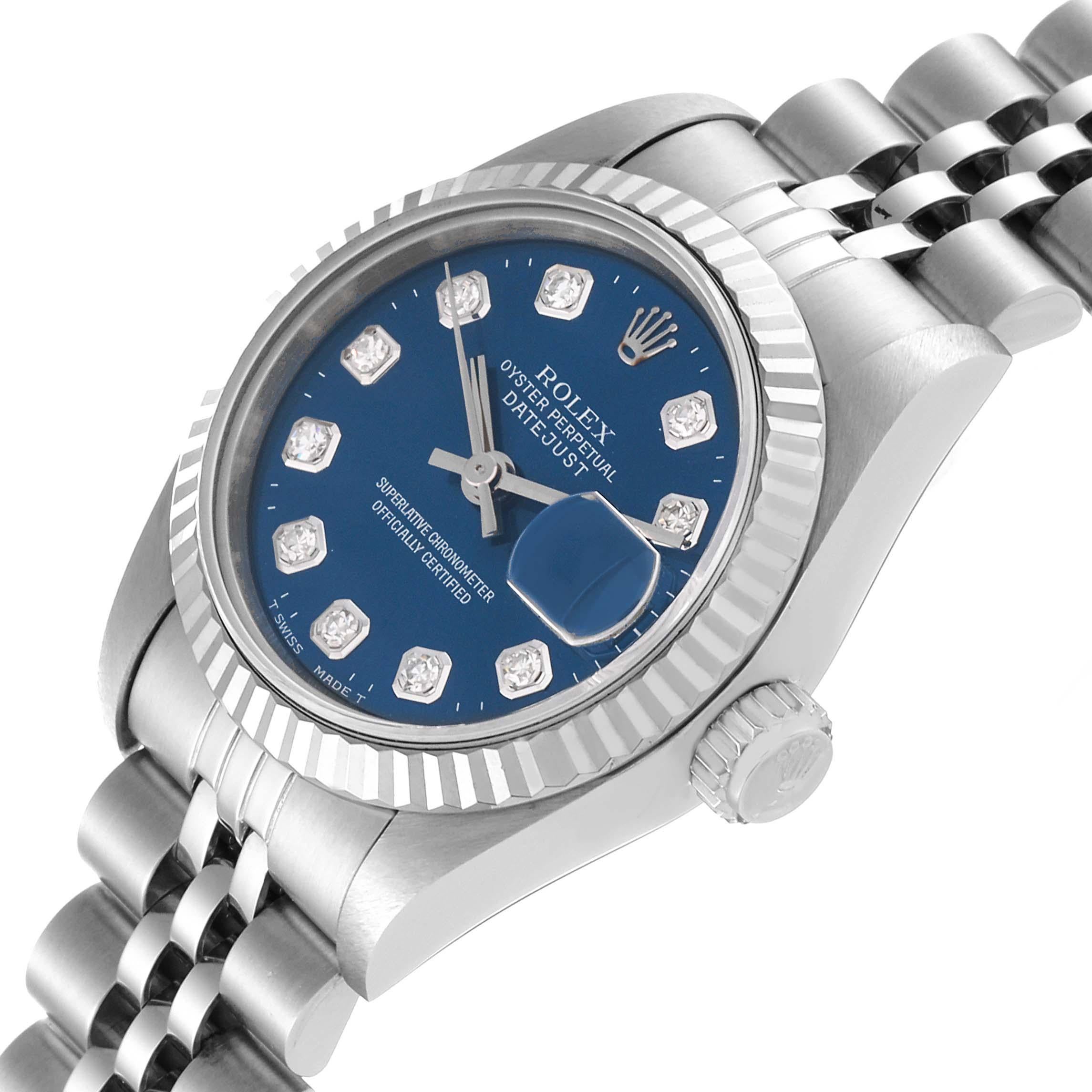 Rolex Datejust Steel White Gold Blue Diamond Dial Ladies Watch 69174 Box Papers 4