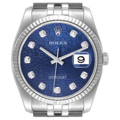 Rolex Datejust Steel White Gold Blue Diamond Dial Mens Watch 116234 Box Card