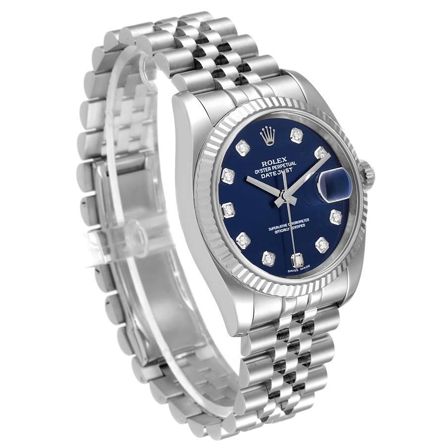 Rolex Datejust Steel White Gold Blue Diamond Dial Mens Watch 116234 In Excellent Condition In Atlanta, GA