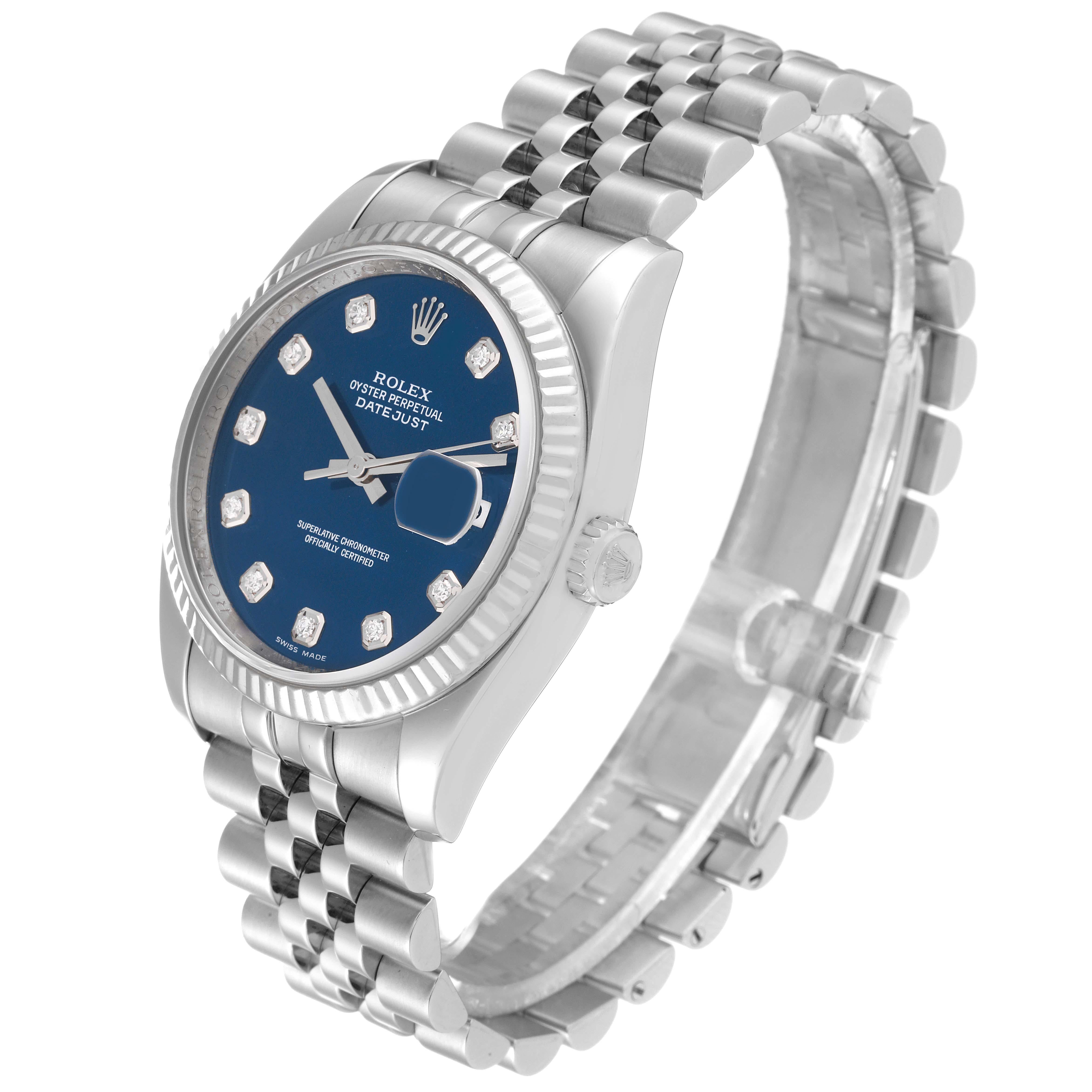 Men's Rolex Datejust Steel White Gold Blue Diamond Dial Mens Watch 116234 For Sale