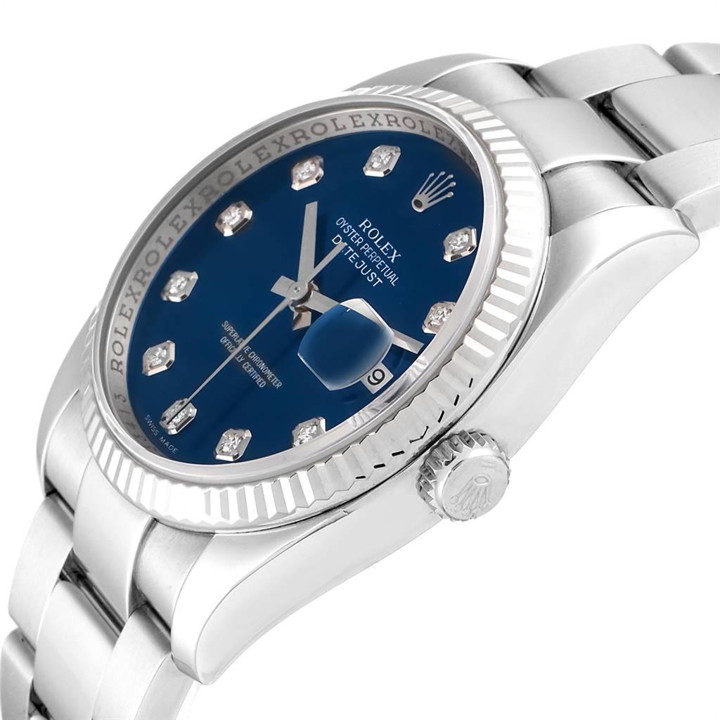 Rolex Datejust Steel White Gold Blue Diamond Dial Men's Watch 116234 For Sale 2