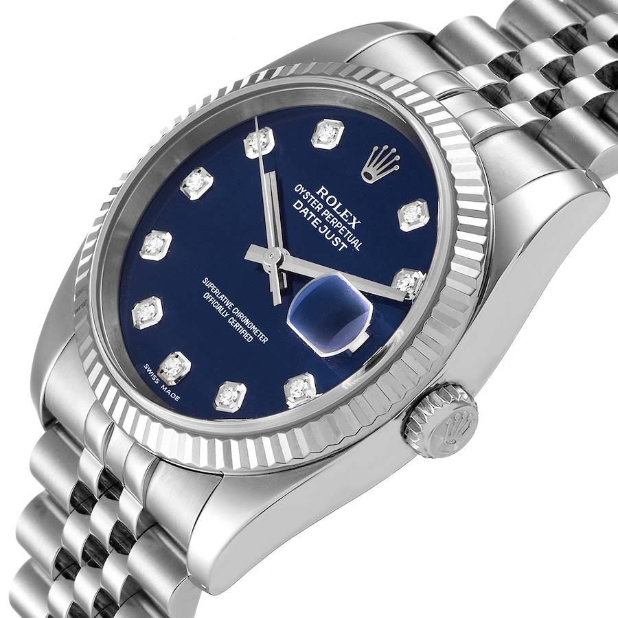 Rolex Datejust Steel White Gold Blue Diamond Dial Mens Watch 116234 1