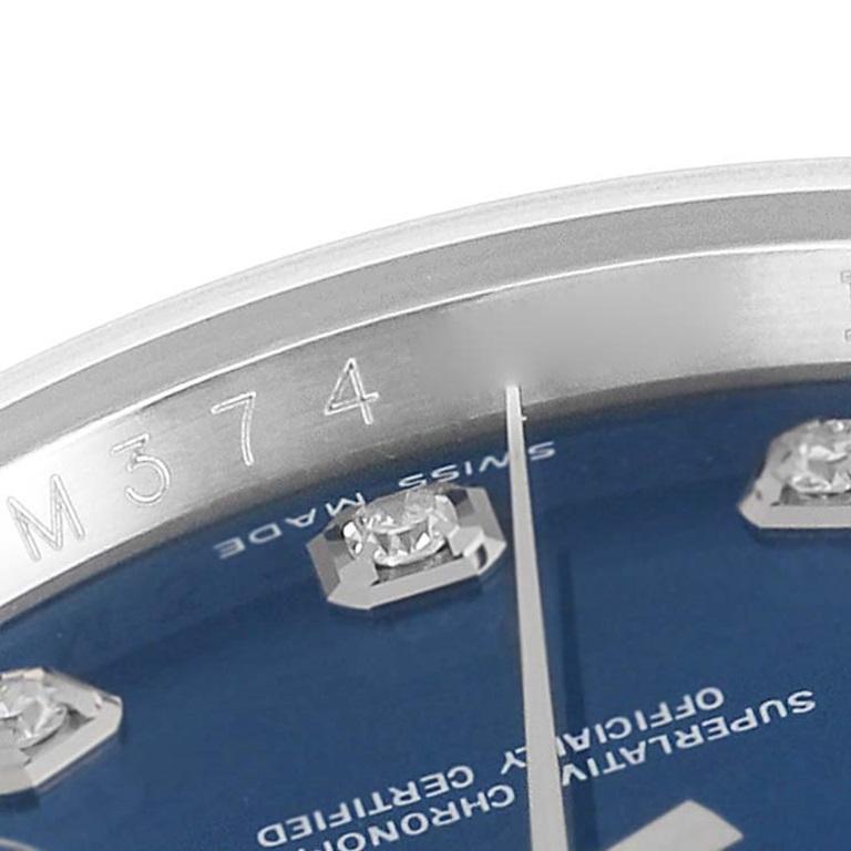 Rolex Montre Datejust en acier, or blanc, cadran bleu et diamants pour hommes 116234 en vente 2