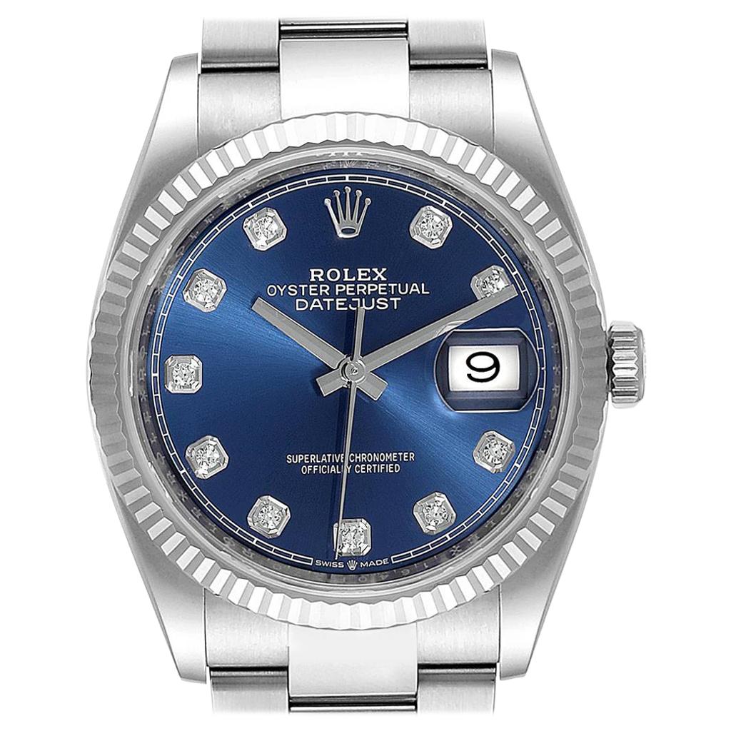 Rolex Datejust Steel White Gold Blue Diamond Dial Men's Watch 126234 For Sale