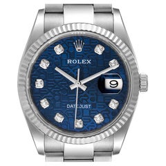 Rolex Datejust Steel White Gold Blue Diamond Dial Mens Watch 126234 Unworn
