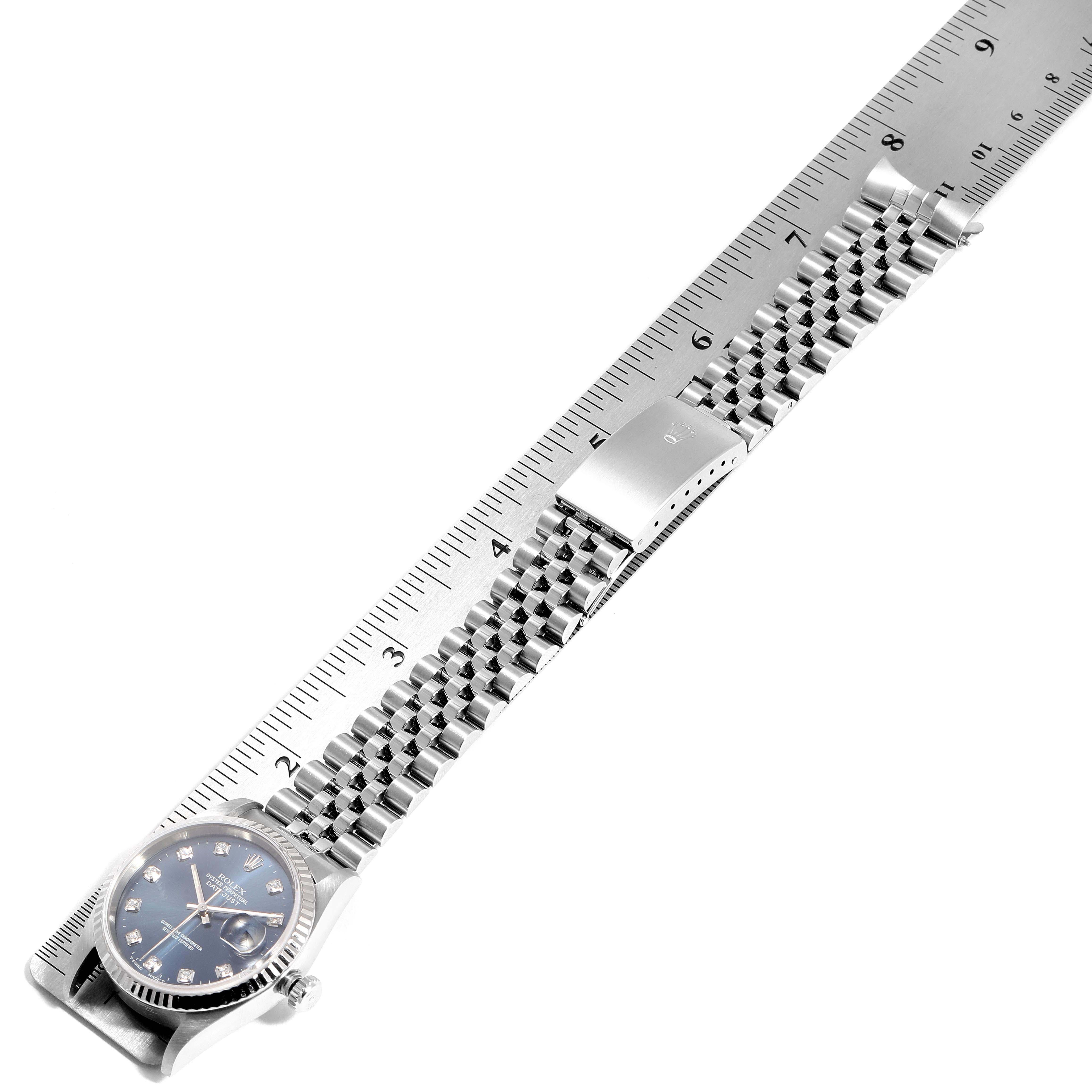 Rolex Datejust Steel White Gold Blue Diamond Dial Men's Watch 16234 For Sale 7
