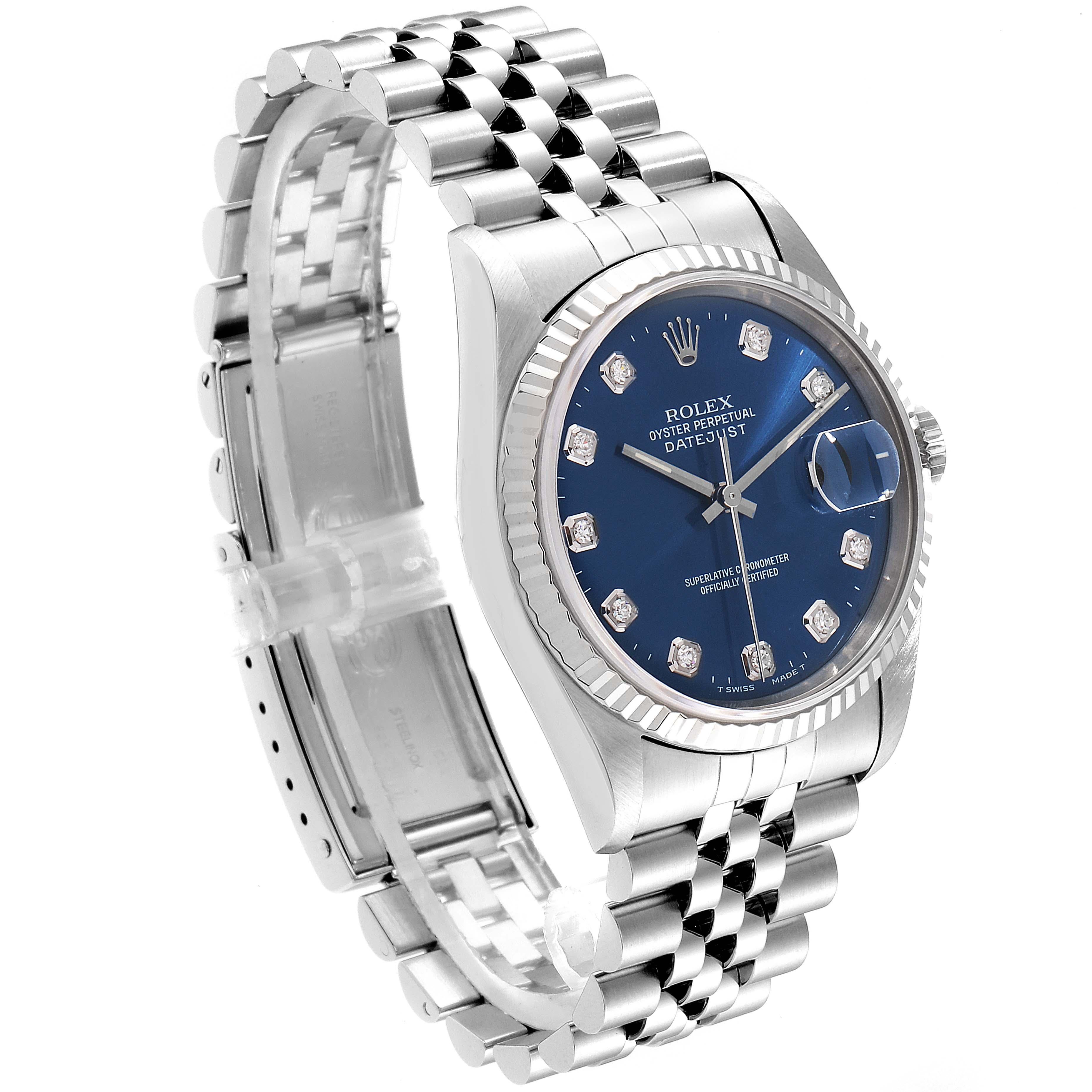 Rolex Datejust Steel White Gold Blue Diamond Dial Men's Watch 16234 In Good Condition For Sale In Atlanta, GA