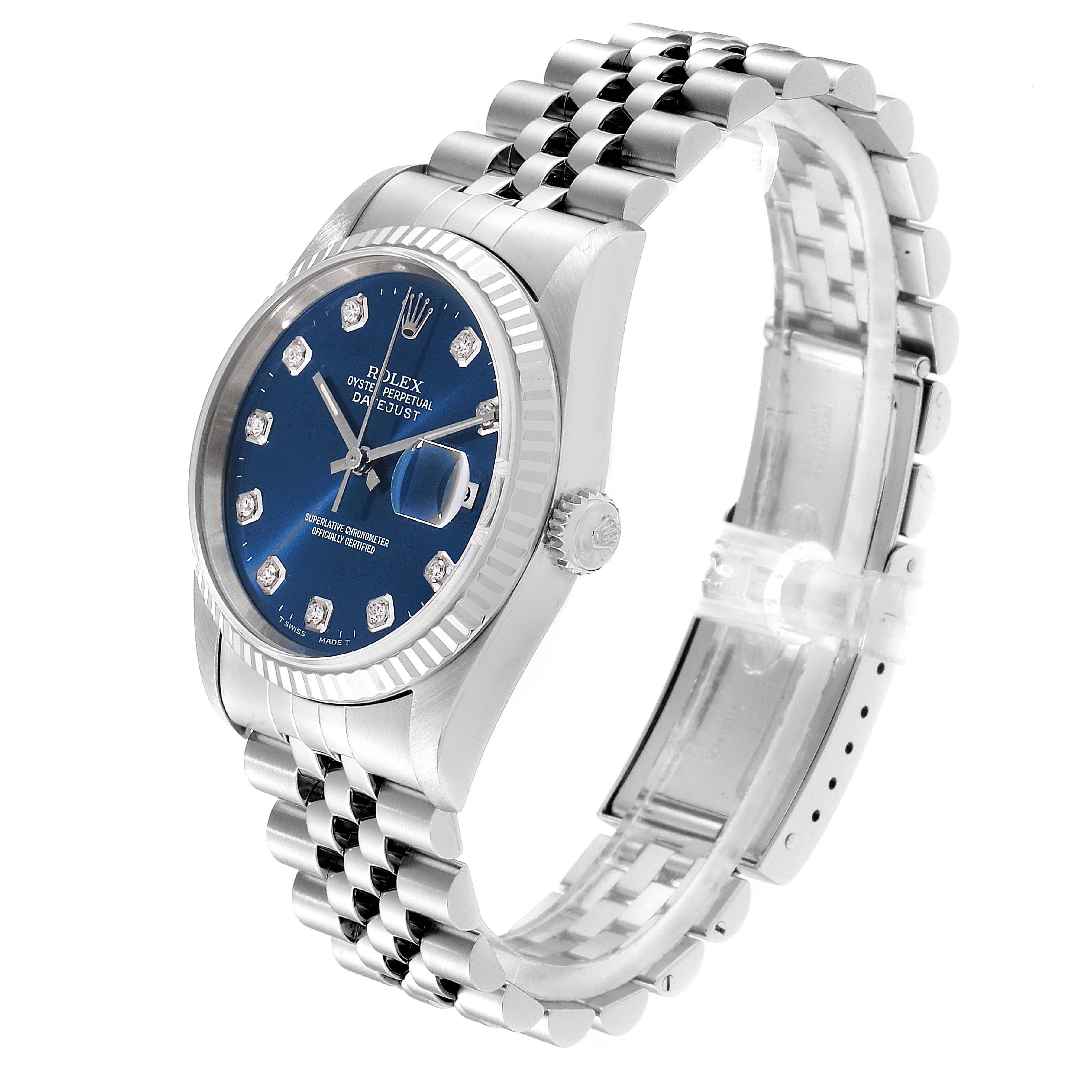 Rolex Datejust Steel White Gold Blue Diamond Dial Men's Watch 16234 For Sale 1
