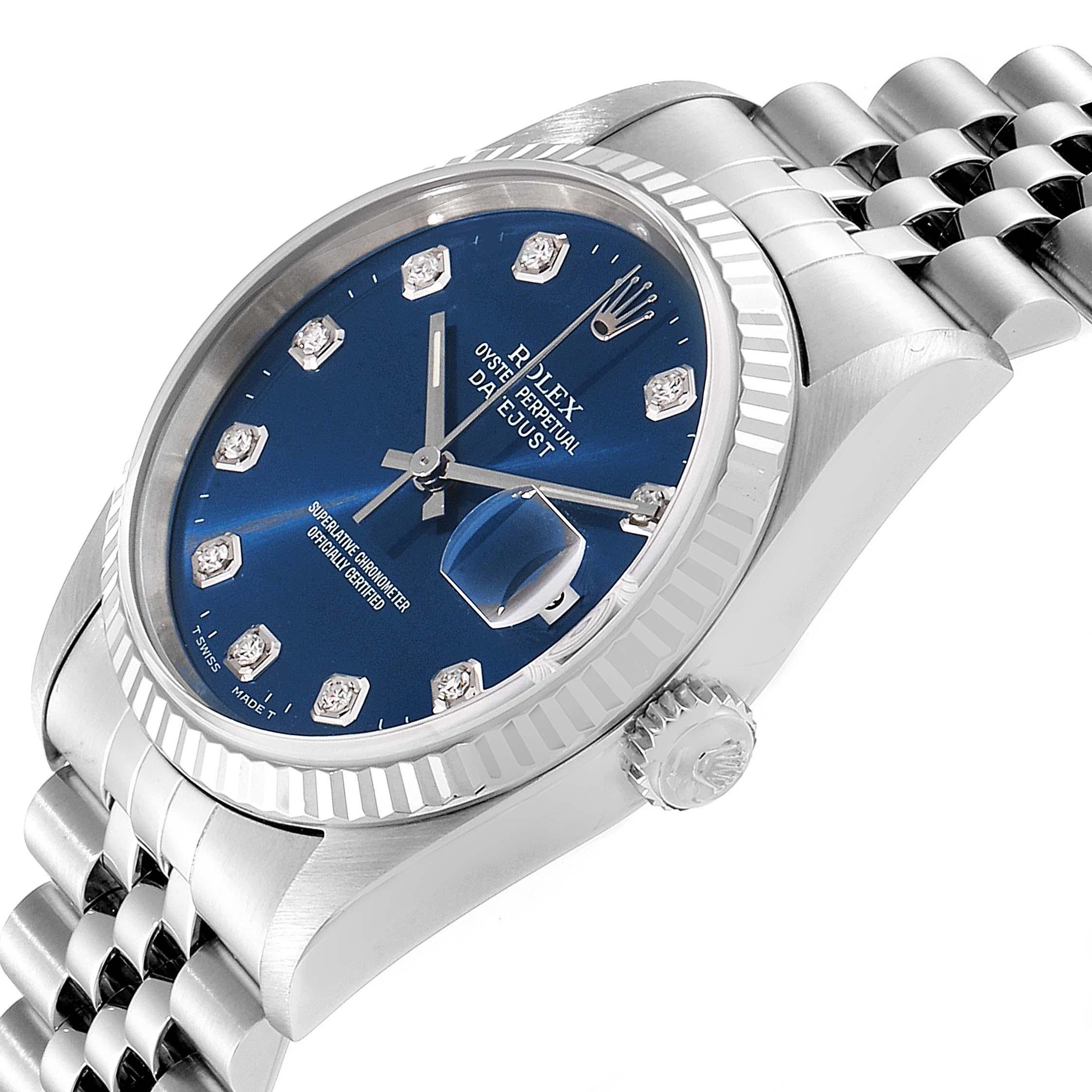 Rolex Datejust Steel White Gold Blue Diamond Dial Men's Watch 16234 For Sale 2