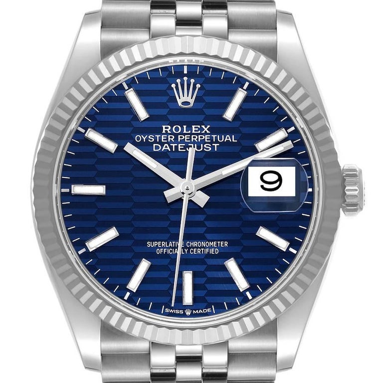 Rolex Datejust Steel White Gold Blue Fluted Dial Mens Watch 126234