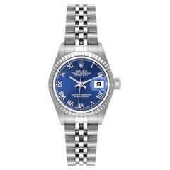 Rolex Datejust Steel White Gold Blue Roman Dial Ladies Watch 69174