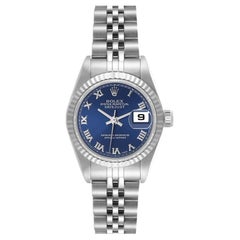 Rolex Datejust Steel White Gold Blue Roman Dial Ladies Watch 79174
